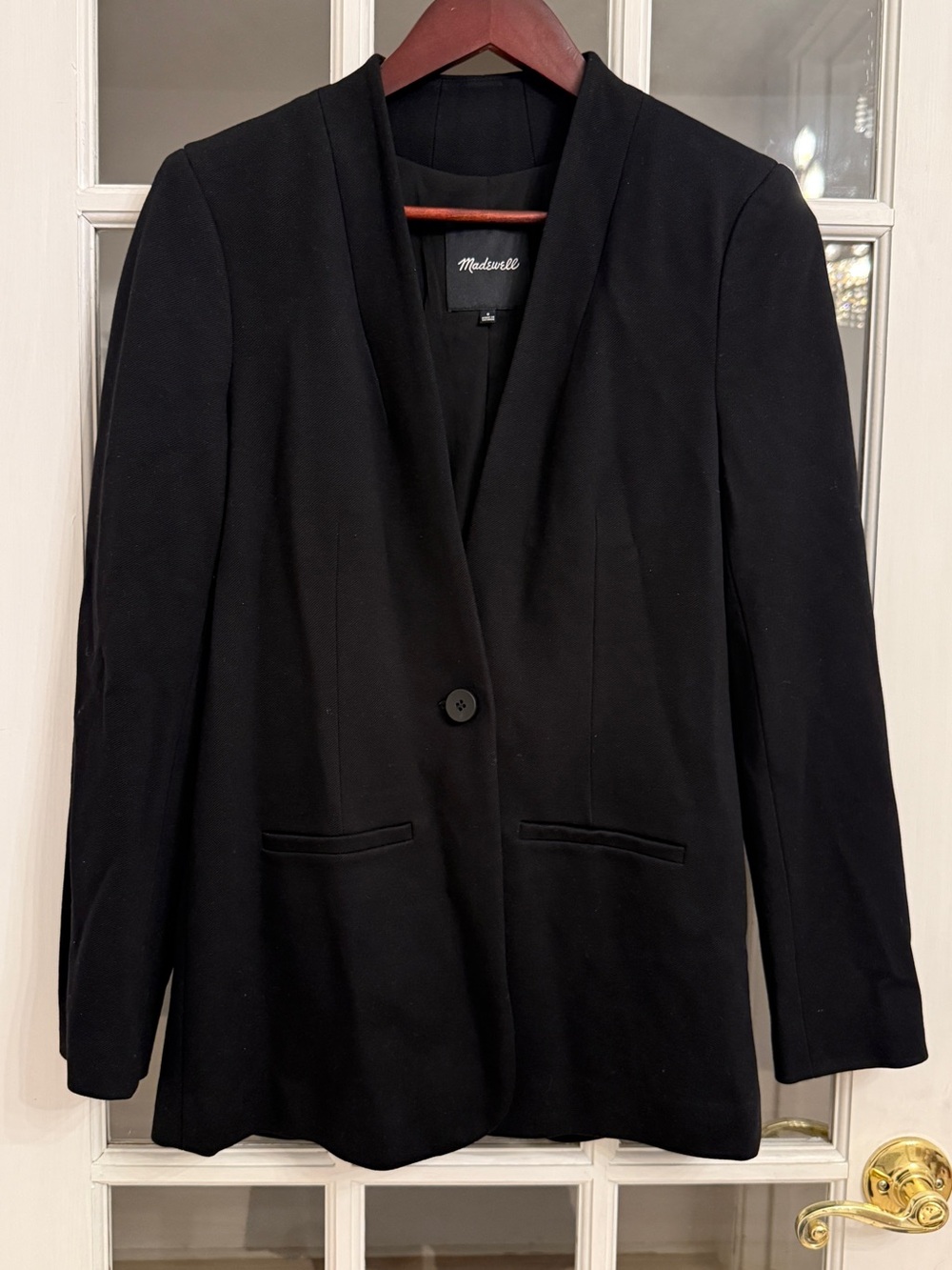 MADEWELL Women’s Tribune Black Collarless Single Button Longline Blazer 0